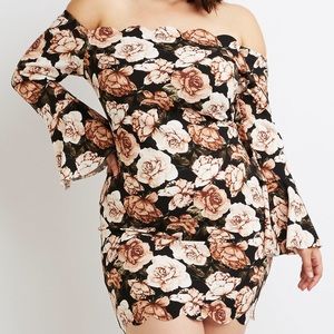 Charlotte Russe Bell Sleeve Floral Scallop Dress